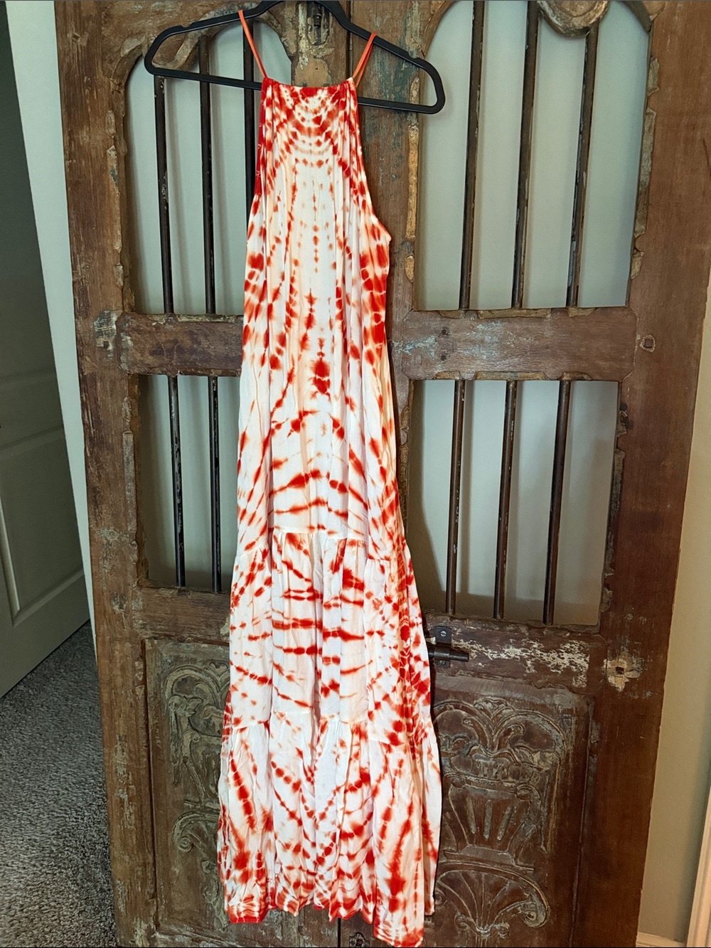 Young Fabulous & Broke Orange and White Tie-Dye Halter Maxi Dress